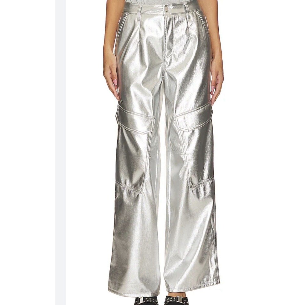 AFRM Faux Leather Cargo Metallic Sliver Sz 26
